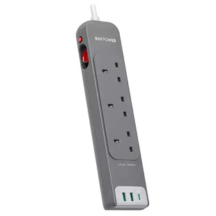 RAVPower RP-PC1038 3 Outlets Power Strip Gray UK Version 3m with USB Port gray