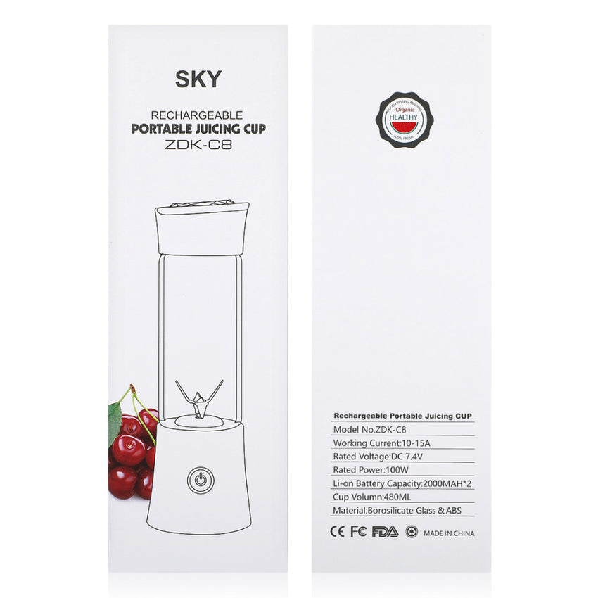 Skykey 480 Ml USB Rechargeable Juicer Bottle With 6 Blades Stainless Steel Glass White 2000 mAh Battery Black Edition - ZDK-C8 Black