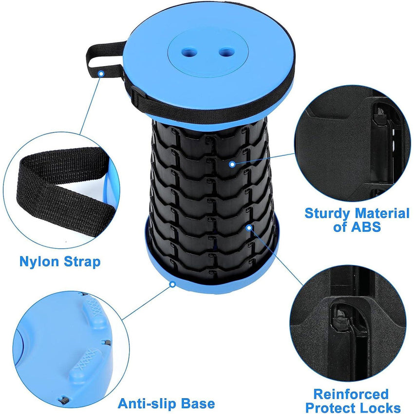 Skykey Adjustable Height Folding Telescopic Chair 400 Lbs Load Collapsible Camping Stool Blue - FOLDCHAIR101-BL