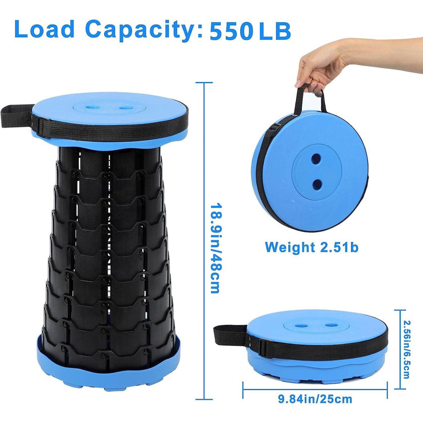Skykey Adjustable Height Folding Telescopic Chair 400 Lbs Load Collapsible Camping Stool Blue - FOLDCHAIR101-BL