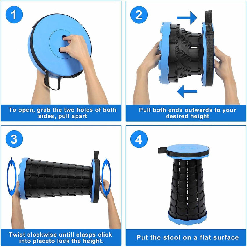 Skykey Adjustable Height Folding Telescopic Chair 400 Lbs Load Collapsible Camping Stool Blue - FOLDCHAIR101-BL