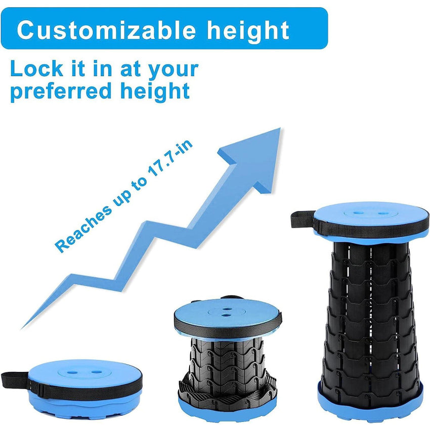 Skykey Adjustable Height Folding Telescopic Chair 400 Lbs Load Collapsible Camping Stool Blue - FOLDCHAIR101-BL
