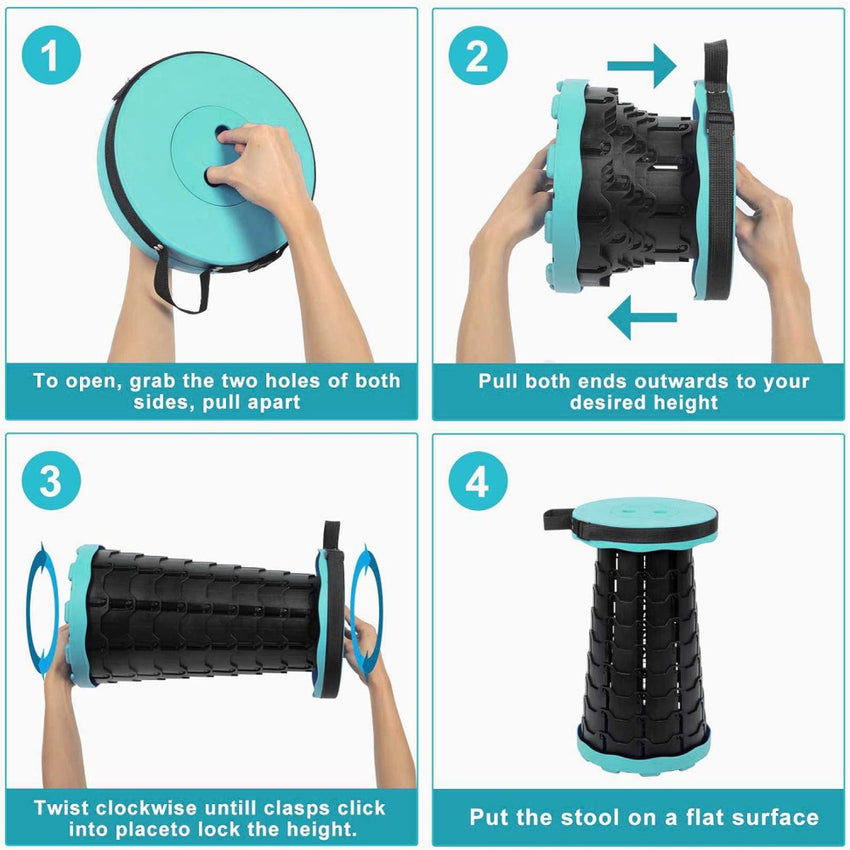 Skykey Adjustable Height Folding Telescopic Chair 400 Lbs Load Collapsible Camping Stool Green - FOLDCHAIR101-GN