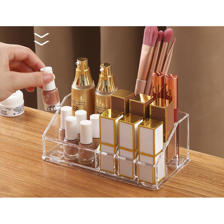 Skykey Clear Makeup Storage Organizer 9-Grid Lipstick Holder Nail Polish Rack PS Material - QY-2711