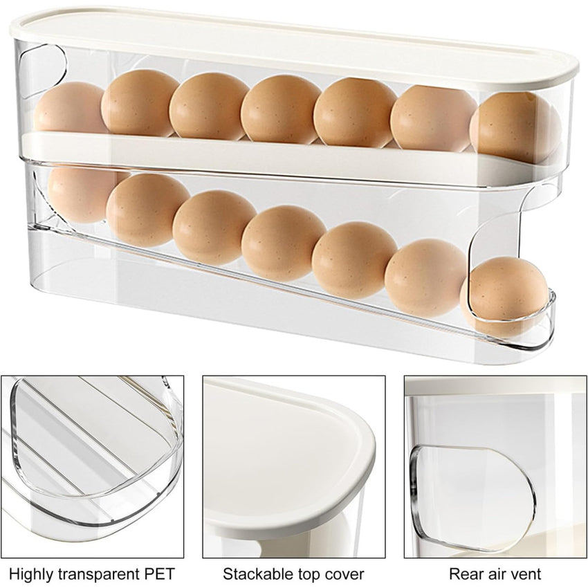 Skykey Egg Storage Box Automatic Rolling Rack 2-Layer 12-Egg Capacity Transparent Design - EGGBOX102