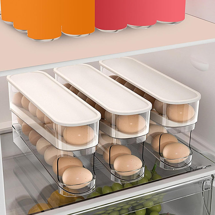 Skykey Egg Storage Box Automatic Rolling Rack 2-Layer 12-Egg Capacity Transparent Design - EGGBOX102