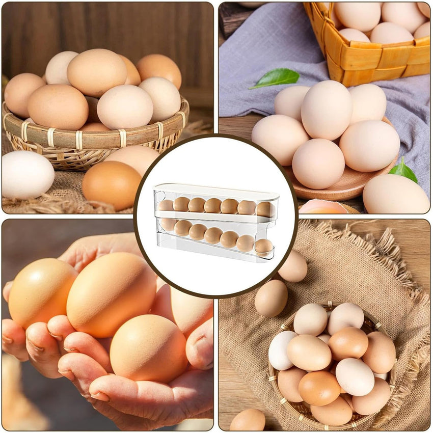 Skykey Egg Storage Box Automatic Rolling Rack 2-Layer 12-Egg Capacity Transparent Design - EGGBOX102