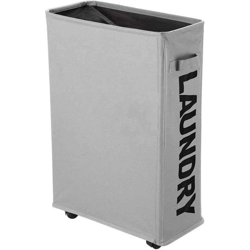 Skykey Foldable Rolling Laundry Basket Light Grey Waterproof Sorter On Wheels Tall Dirty Clothes Hamper - Laundry Basket One-Grid-Light Grey