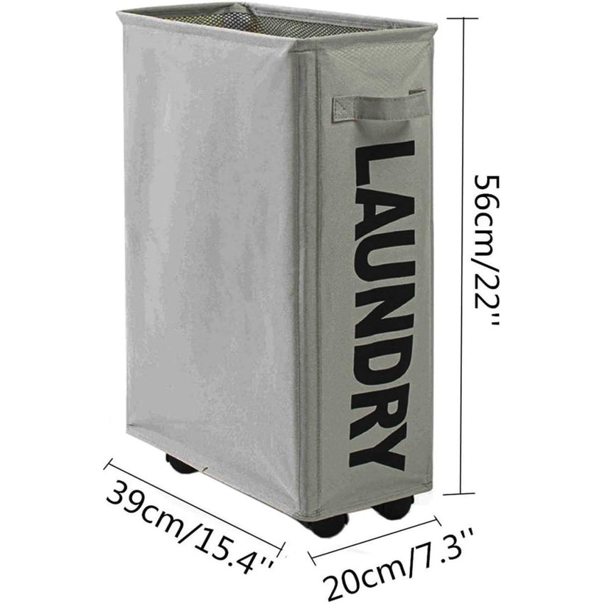 Skykey Foldable Rolling Laundry Basket Light Grey Waterproof Sorter On Wheels Tall Dirty Clothes Hamper - Laundry Basket One-Grid-Light Grey