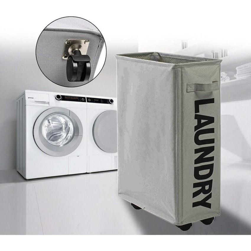 Skykey Foldable Rolling Laundry Basket Light Grey Waterproof Sorter On Wheels Tall Dirty Clothes Hamper - Laundry Basket One-Grid-Light Grey