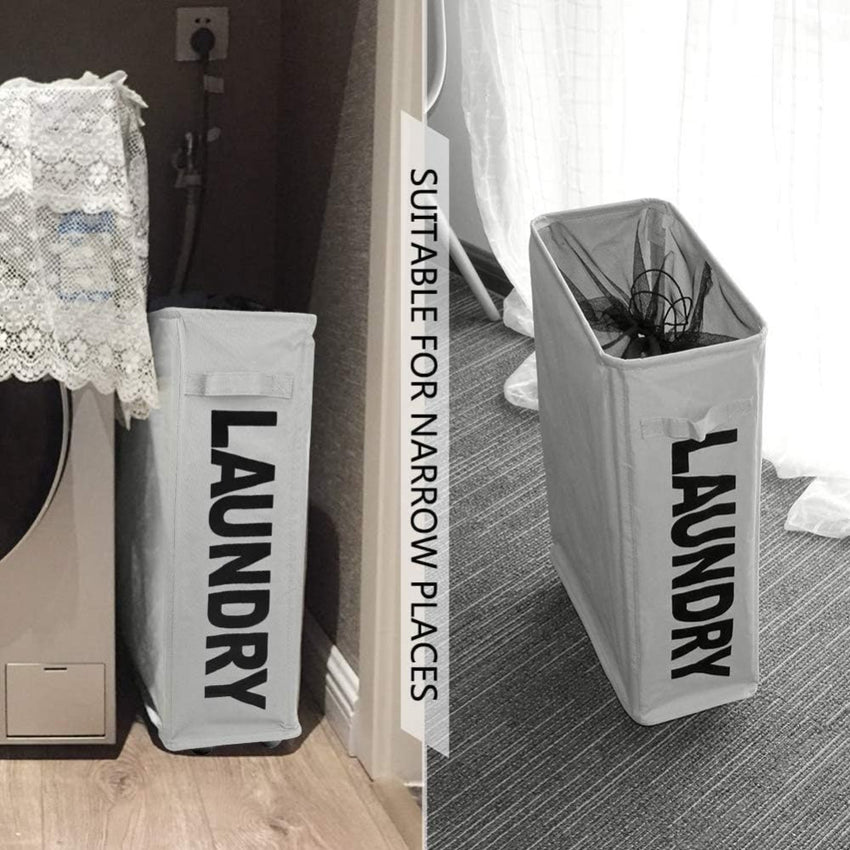 Skykey Foldable Rolling Laundry Basket Light Grey Waterproof Sorter On Wheels Tall Dirty Clothes Hamper - Laundry Basket One-Grid-Light Grey