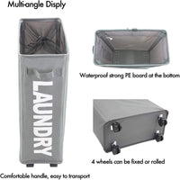 Skykey Foldable Rolling Laundry Basket Light Grey Waterproof Sorter On Wheels Tall Dirty Clothes Hamper - Laundry Basket One-Grid-Light Grey