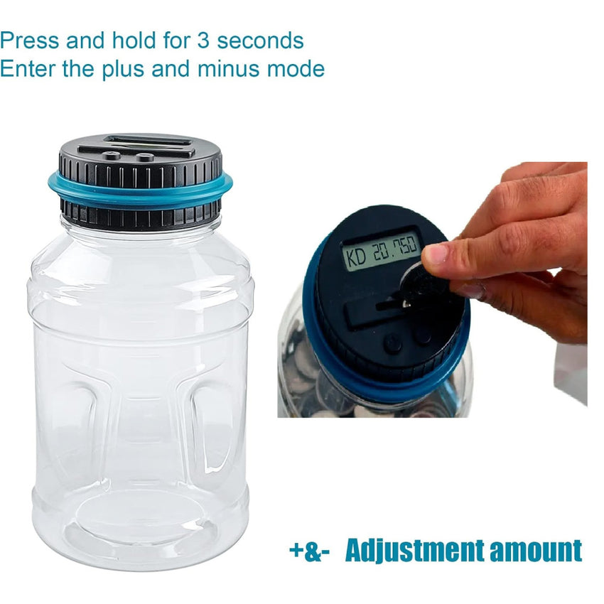 Skykey Large Digital Piggy Bank 1.8 L Coin Counter Money Jar With LCD Display For All Kuwait Coins - DCOINC101