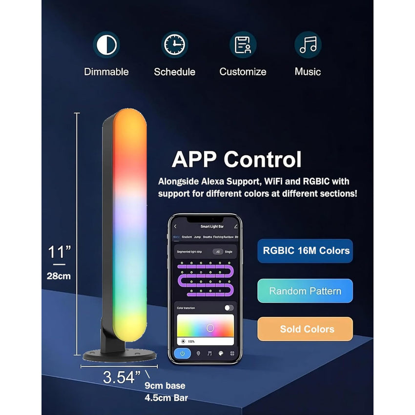 Skykey LED Light Bar RGB Smart Atmosphere Lamp 2 Pcs Dimmable Color Changing With Music Sync Alexa & Google Assistant Compatible Wi-Fi App Control - ALEDLG101