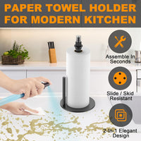 Skykey Paper Towel Holder With Spray Bottle Center 2-in-1 Tension Arm Non-Slip Weighted Base Countertop Black For Kitchen and Bathroom - PTH-2-1 Black