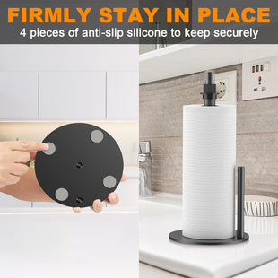 Skykey Paper Towel Holder With Spray Bottle Center 2-in-1 Tension Arm Non-Slip Weighted Base Countertop Black For Kitchen and Bathroom - PTH-2-1 Black