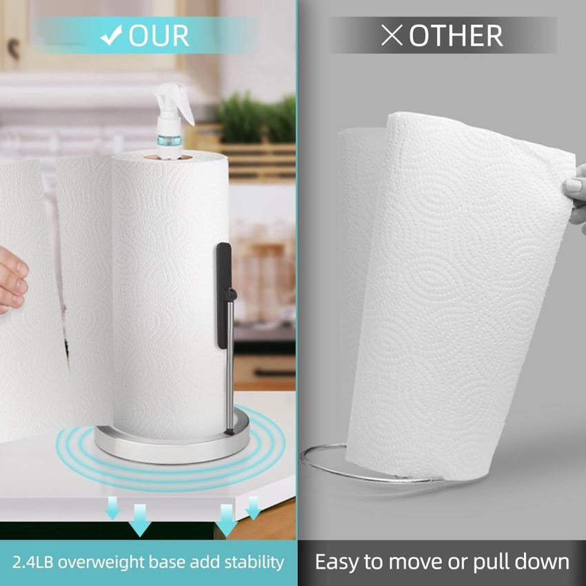 Skykey Paper Towel Holder With Spray Bottle Center 2-in-1 Tension Arm Non-Slip Weighted Base Countertop Stainless Steel For Kitchen and Bathroom - PTH-2-1 Stainless Steel