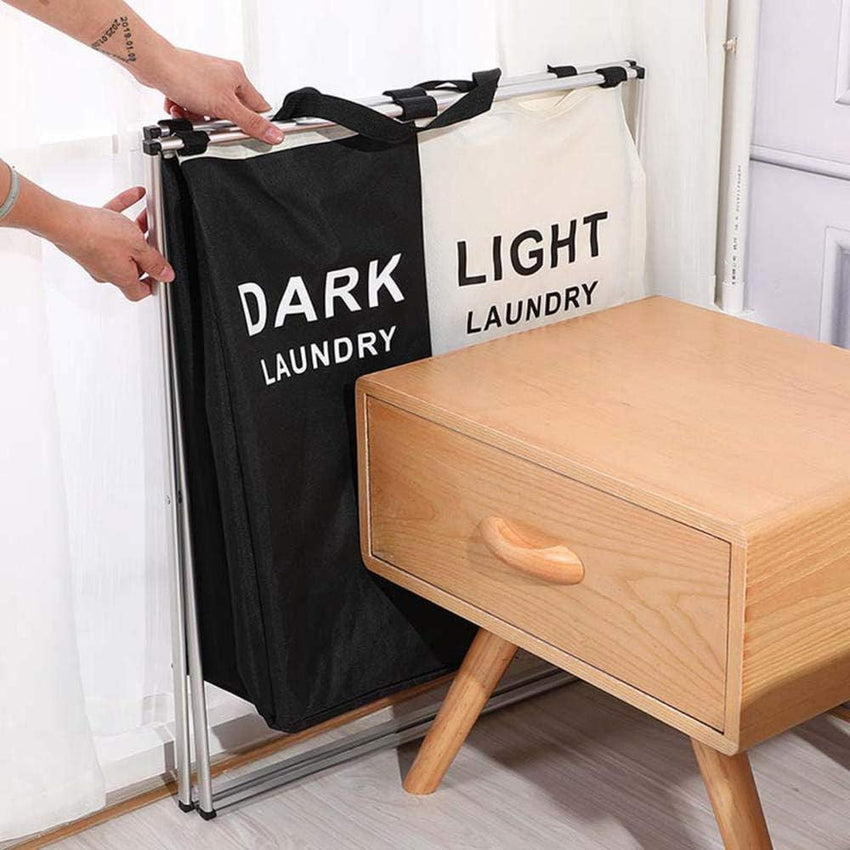 Skykey Two-Grid Laundry Basket Large Capacity Foldable Clothes Organizer Double Section - Laundry Basket Two-Grid