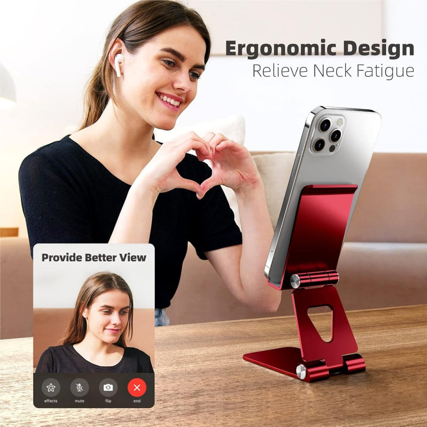 Topgo Foldable Phone Stand Red PST-1RED Adjustable Portable Desk Mount Anti-Slip Design - X002JNZIC9