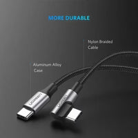 UGREEN USB 2.0 C M/M Round Cable Nickel Plating Aluminum Shell 2m (Gray Black)US261 100w US261